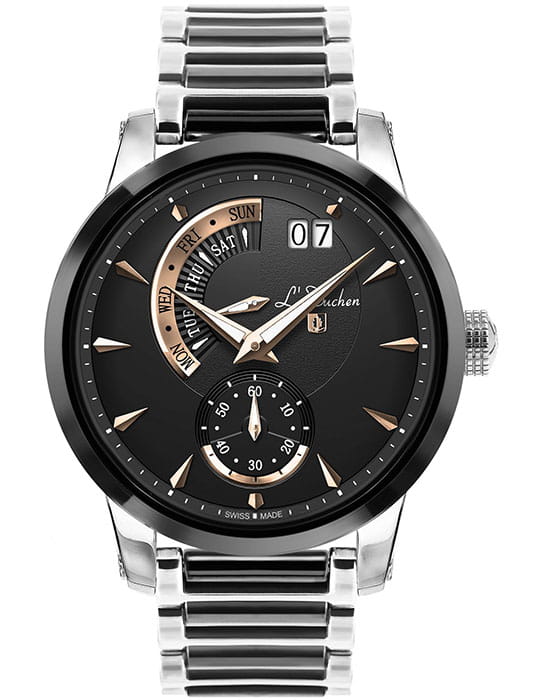 L'Duchen LDuchen D 237.10.35  D 237.10.35 кварцевые мужские часы черный циферблат, браслет сталь + керамические вставки — вид спереди